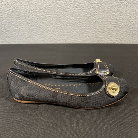 Coach Shoes Coach Noel Black Logo Leather Trim Turnlock Ballet